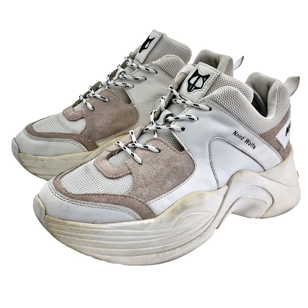 Naked Wolfe ART.TRACK Shoes Womens Size 11 White Beige Chunky Platform Sneakers